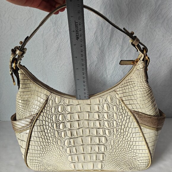 BRAHMIN Crocodile-embossed Leather Hobo Bag Single Strap Cream - Picture 12 of 16